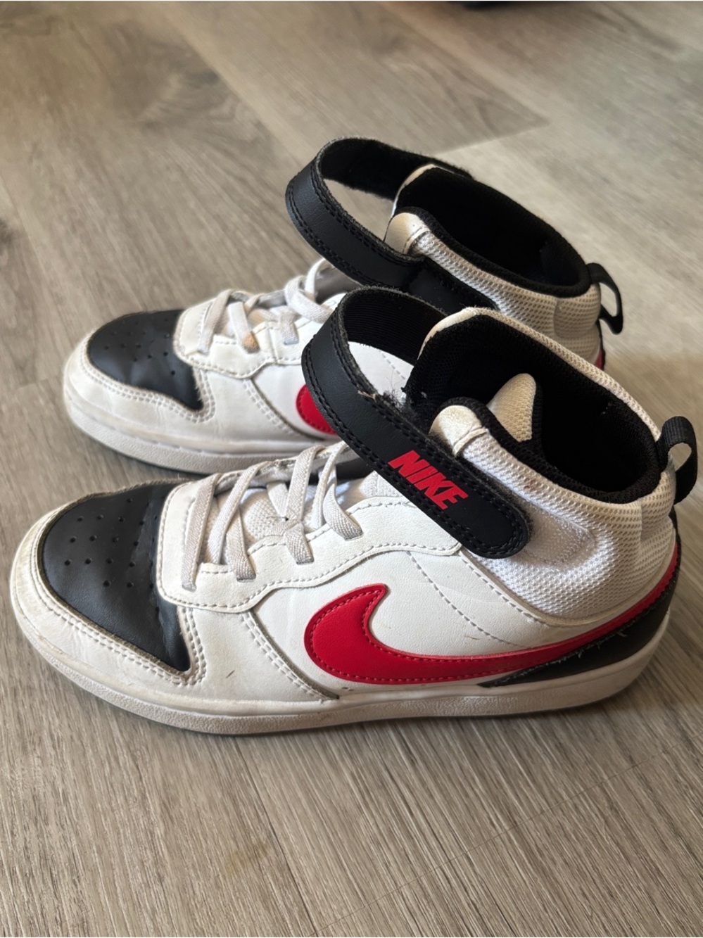 Nike Kids White Black Red High-Top Sneakers with Velcro Strap